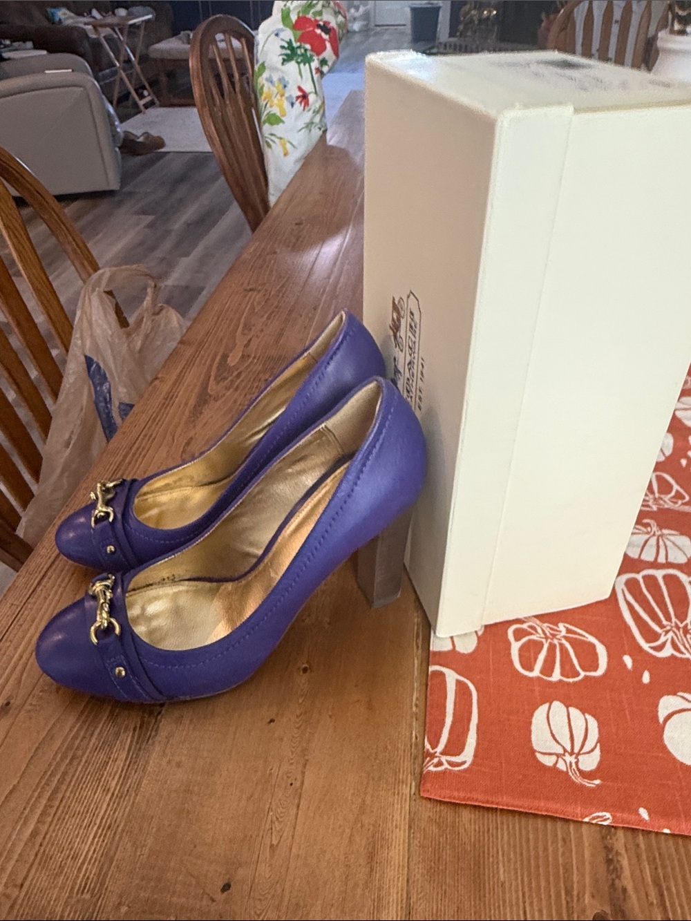 Coach Purple Leather Heels with Gold-Tone Horsebit - Picture 2 of 2